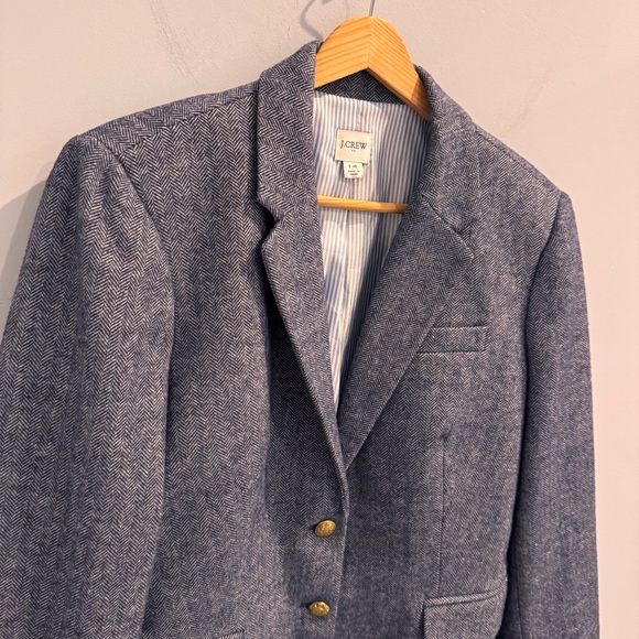 NEW J. Crew Herringbone Wool Blend Schoolboy Blazer in Blue, Size 14 - Picture 4 of 12